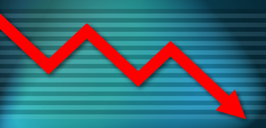 roter Pfeil mit Abwärtsprognose auf blauem Hintergrund