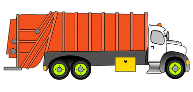 gezeichnetes orangenes Müllauto