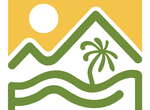 Logo mit Meer, Palme, Sonne und Meer in grün und gelb